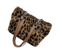 Sac à bandoulière tendance imprimé léopard avec peluche douce, grand espace de rangement sous les aisselles, sac à poignée supérieure pour les sacs de voyage essentiels quotidiens pour femmes, marron