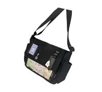 Sac à bandoulière tendance japonais en nylon pour étudiants et amateurs d'anime, noir uni, One Size