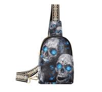 Sac à bandoulière tendance Nightmare Skull Blue Neon Eyes - Robuste - Grand sac banane pour la randonnée, Crâne cauchemar yeux néon bleu, 1 size