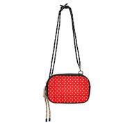 Sac à bandoulière tendance pour appareil photo pour homme avec emplacements pour cartes de crédit, sac à main Walk the Dog - Motif géométrique tendance coloré, Polka White Dots Mid Century Modern Red