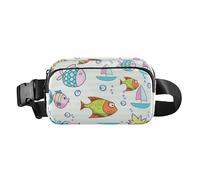 Sac à bandoulière tendance pour homme et femme, sac de poitrine multifonction avec sangle réglable pour voyage, vacances, course à pied, dessin animé, poisson bleu, océan, Cartoon Blue Fish Ocean,