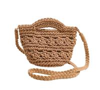 Sac à bandoulière tissé 2024 en coton pour vacances, plage, sac à main tendance pour fille et femme, sac de voyage polyvalent, café, As shown in the figure