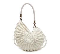 Sac à bandoulière tissé à la main en coquillages pour femme - Couleur unie - Chaîne de perles - Multifonctionnel - Petit sac à main pour les vacances et les voyages, beige, 150*170*70mm