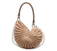 Sac à bandoulière tissé à la main en coquillages pour femme - Couleur unie - Chaîne de perles - Multifonctionnel - Petit sac à main pour les vacances et les voyages, kaki, 150*170*70mm