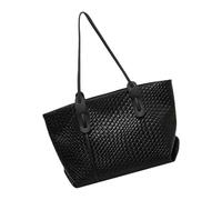 Sac à bandoulière tissé en cuir, sac fourre-tout de plage en cuir - Sac de voyage de grande capacité - Porte-monnaie tendance - Hobo - Porte-monnaie en tissu sous les bras pour l'école, Noir , Voir