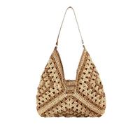 Sac à bandoulière tissé pour femmes - Sac à main haute capacité - Paille rétro d'été - Sac de vacances - Sac de vacances - Portefeuille de style bohème pour femmes et filles, marron clair, Voir