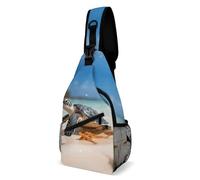 Sac à bandoulière tortue de mer sur la plage, sac à dos à bandoulière, sac de poitrine décontracté, sac banane tortue de mer sur la plage, 20,3 x 10,2 x 38,1 cm, Tortue de mer sur la plage, 8 × 4 × 15