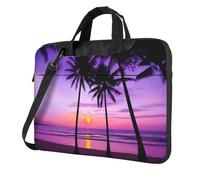 Sac à bandoulière ultra fin pour ordinateur portable 15,6" avec bandoulière - Motif palmiers au coucher du soleil - Étanche - Pour ordinateurs portables de 13", 14" et 15,6" - Pour homme et femme, 3D
