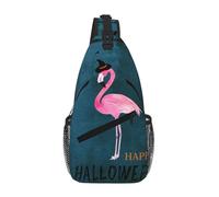 Sac à bandoulière unisexe avec chapeau de sorcière flamant rose d'Halloween avec plusieurs poches, sac à bandoulière de grande capacité en polyester durable et sangle réglable pour les trajets