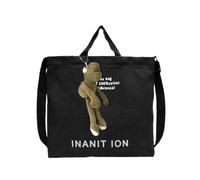 Sac à bandoulière unisexe tendance pour un usage quotidien avec sangle réglable et sac à bandoulière décontracté en toile avec poignée sur le dessus, Noir , With pendant