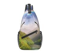 Sac À Bandoulière Vallée De Montagne Avec Arc-En-Ciel Petit Sac À Dos Avec Bretelles Réglables Élégant Sacoche Porte Epaule, Pour Voyage, Excursion, Camping, Sports