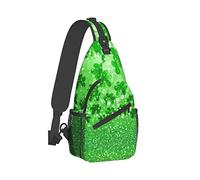 Sac à bandoulière Vert Shamrock Glitter Clover St.Patrick Randonnée Daypack Bandoulière Épaule Sac à Dos Voyage Poitrine Pack pour Hommes Femmes