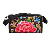 Sac à bandoulière vintage en toile avec broderie ethnique pour femme ; porte-monnaie et sac pour téléphone intégré, cadeaux uniques, 1 couleur, A6