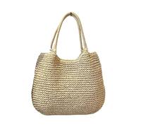 Sac à bandoulière vintage pour femme, grande capacité, sac de plage au crochet, sac d'été quotidien en paille tressée couleur unie, beige, Taille unique