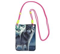 Sac à bandoulière Wolf Under Moon pour téléphone portable et femme - Étanche - Mini sac à main pour téléphone portable - Petit sac à bandoulière avec sangle réglable - Pochette de voyage pour