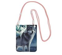 Sac à bandoulière Wolf Under Moon pour téléphone portable et femme - Étanche - Mini sac à main pour téléphone portable - Petit sac à bandoulière avec sangle réglable - Pochette de voyage pour