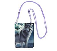 Sac à bandoulière Wolf Under Moon pour téléphone portable et femme - Étanche - Mini sac à main pour téléphone portable - Petit sac à bandoulière avec sangle réglable - Pochette de voyage pour
