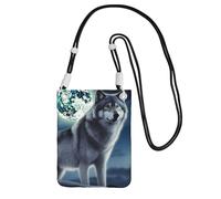 Sac à bandoulière Wolf Under Moon pour téléphone portable et femme - Étanche - Mini sac à main pour téléphone portable - Petit sac à bandoulière avec sangle réglable - Pochette de voyage pour