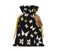 Sac à bonbons de Noël avec cordon de serrage et imprimé papillons blancs dorés et noirs réutilisables