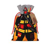 Sac à bonbons de Noël avec cordon de serrage et motif pompier - Réutilisables