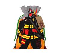 Sac à bonbons de Noël avec cordon de serrage et motif pompier - Réutilisables