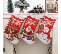 Sac à bonbons de Noël pour enfants avec motifs Père Noël, bonhomme de neige et renne, construit avec un tissu et une boucle de suspension pour décoration de vacances (D)