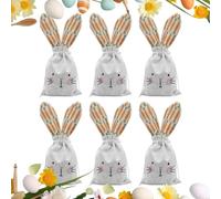Sac À Bonbons Lapin - Trousse de Rangement en Toile de Jute 6 Pièces,Sachets Cadeaux de Pâques à Oreilles de Lapin - pour Fête Réunion Salle de Classe Maternelle École Chocolats Jouets Bonbons