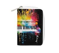 Sac à cartes en cuir coloré avec clavier de piano et note de musique - Mini porte-monnaie - Poche pour pièces de monnaie - Portefeuille en polyuréthane - Pour homme et femme - Style : 16 x 11,5 cm,