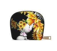 Sac à cartes semi-circulaire en cuir pour mère et bébé éléphant tournesol, compact et pratique, facile à ranger, blanc, Taille unique