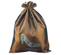 Sac à chaussures à talons hauts en soie réutilisable avec cordon de serrage pour femme, pochette de rangement portable pour voyage, maison, broderie fine, sac d'emballage avec doublure, Café (5 pièces