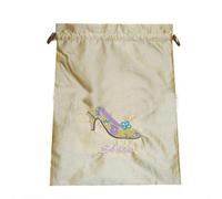 Sac à chaussures à talons hauts en soie réutilisable avec cordon de serrage pour femme, pochette de rangement portable pour voyage, maison, broderie fine, sac d'emballage avec doublure, Beige (5