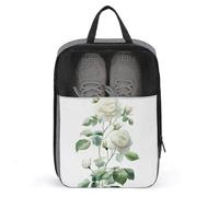 Sac à chaussures aquarelle avec roses blanches et feuilles pour voyage, usage quotidien, sac de rangement anti-poussière pour chaussures de golf