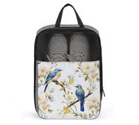 Sac à chaussures aquarelle fleurs et oiseaux organisateur de chaussures de voyage résistant à l'eau pochette à chaussures avec fermeture éclair sac à poussière, gris, taille unique, moderne, gris,