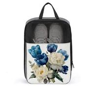Sac à chaussures aquarelle tulipes bleues et pivoines blanches pour voyage, usage quotidien, sac de rangement anti-poussière pour chaussures de golf