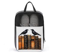 Sac à chaussures avec deux corbeaux perchés sur de vieux livres, pour voyage, usage quotidien, sac de rangement anti-poussière pour chaussures de golf