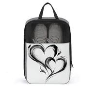 Sac à chaussures avec deux cœurs dessinés à la main pour voyage, usage quotidien, sac de rangement anti-poussière pour chaussures de golf