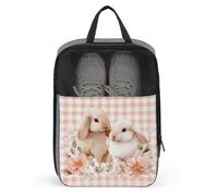 Sac à chaussures avec deux lapins et fleurs roses blanches pour voyage, usage quotidien, sac de rangement anti-poussière pour chaussures de golf