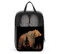 Sac à chaussures avec silhouette d'ours parmi les arbres de la forêt pour voyage, usage quotidien, sac de rangement anti-poussière pour chaussures de golf