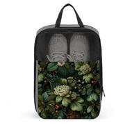 Sac à chaussures botanique avec fleurs blanches luxuriantes et feuilles vertes pour voyage, usage quotidien, sac de rangement anti-poussière pour chaussures de golf