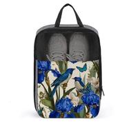 Sac à chaussures botanique bleu oiseaux et papillons pour voyage, usage quotidien, sac de rangement anti-poussière pour chaussures de golf