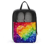 Sac à chaussures coloré arc-en-ciel en forme de cœur, organiseur de chaussures de voyage, pochette à chaussures résistante à l'eau avec fermeture éclair, sac à poussière, gris, taille unique, moderne,
