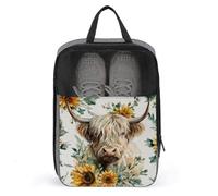 Sac à chaussures de ferme en forme de vache des Highlands tournesol pour voyage, usage quotidien, sac de rangement anti-poussière pour chaussures de golf