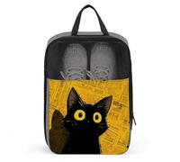 Sac à chaussures de golf avec chat noir contre un journal pour voyage, usage quotidien, sac de rangement anti-poussière