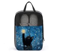 Sac à chaussures de golf avec chat noir tenant une étoile dorée brillante pour voyage, usage quotidien, sac de rangement anti-poussière