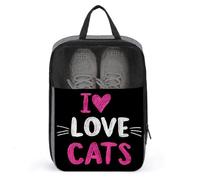 Sac à chaussures de golf avec inscription « I Love Cats » en forme de cœur rose pour voyage, usage quotidien