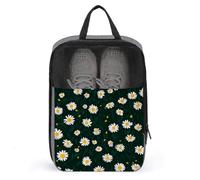 Sac à chaussures de golf avec marguerite blanche sur fond noir pour voyage, usage quotidien, sac de rangement anti-poussière