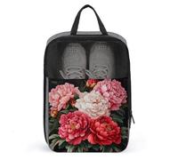 Sac à chaussures de golf avec pivoines rouges et roses pour voyage, usage quotidien, sac de rangement anti-poussière