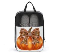 Sac à chaussures de golf en forme de citrouille orange avec grand nœud léopard pour voyage, usage quotidien, sac de rangement anti-poussière