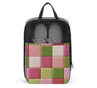 Sac à chaussures de golf rose et vert pastel, texture carrés, pour voyage, usage quotidien, sac de rangement anti-poussière