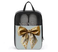 Sac à chaussures de luxe pour la Saint-Valentin avec nœud en ruban doré métallique pour voyage, usage quotidien, sac de rangement anti-poussière pour chaussures de golf